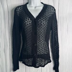 Vintage XXist Black Sweater Small Crochet Eyelet Open Knit 90s Whimsigoth